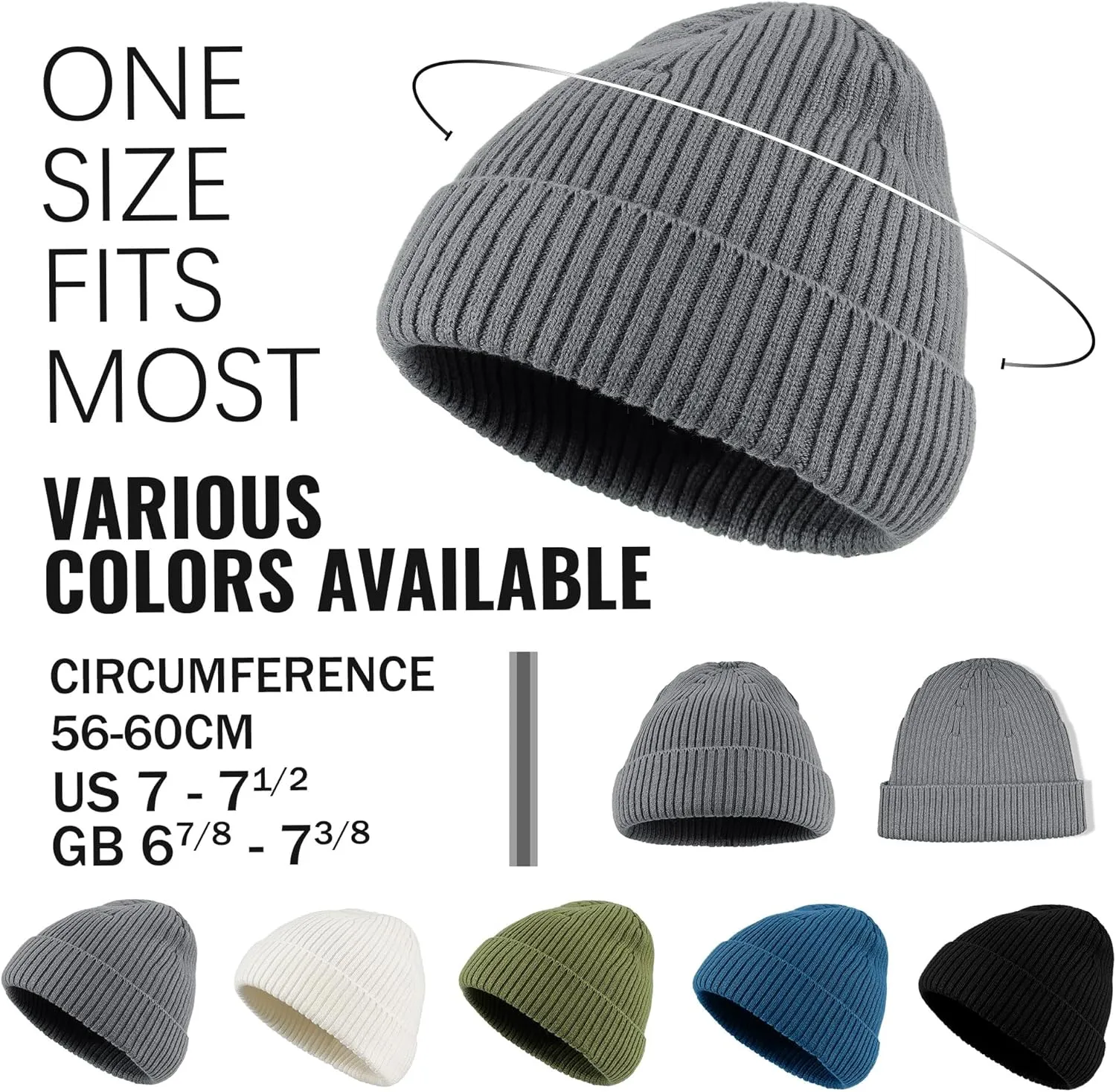 Croogo Knit Beanie Hat Fisherman Ski Caps Fall Winter Warm Knitted Ribbed Cuffed Skull Cap Slouchy Toboggan Cap for Men Women