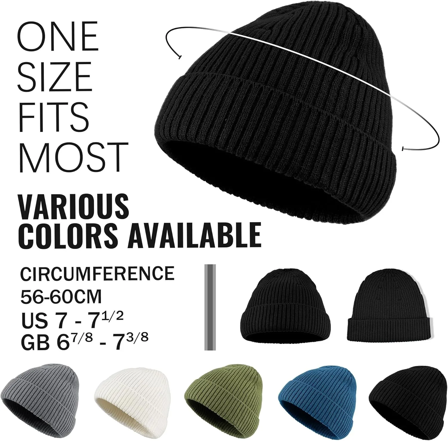 Croogo Knit Beanie Hat Fisherman Ski Caps Fall Winter Warm Knitted Ribbed Cuffed Skull Cap Slouchy Toboggan Cap for Men Women