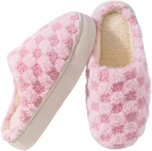 Cute Bedroom Slip on Plaid Shoes House Slippers for Women Plush Warm Fuzzy Slippers Cozy Checkered Slippers