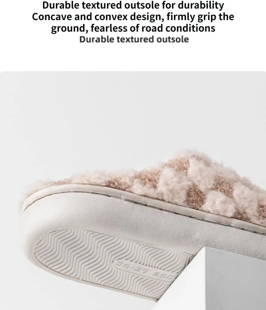 Cute Bedroom Slip on Plaid Shoes House Slippers for Women Plush Warm Fuzzy Slippers Cozy Checkered Slippers