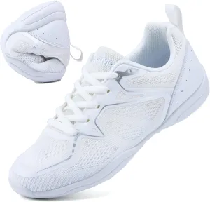 DADAWEN Girls Cheer Shoes White Cheerleading Shoes Dance Athletic Training Tennis Breathable Women Youth Lightweight Competition Cheer Sneakers