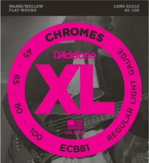 D'Addario Chromes Bass, Light, Long Scale, 45-100 Bass Guitar Strings - ECB81