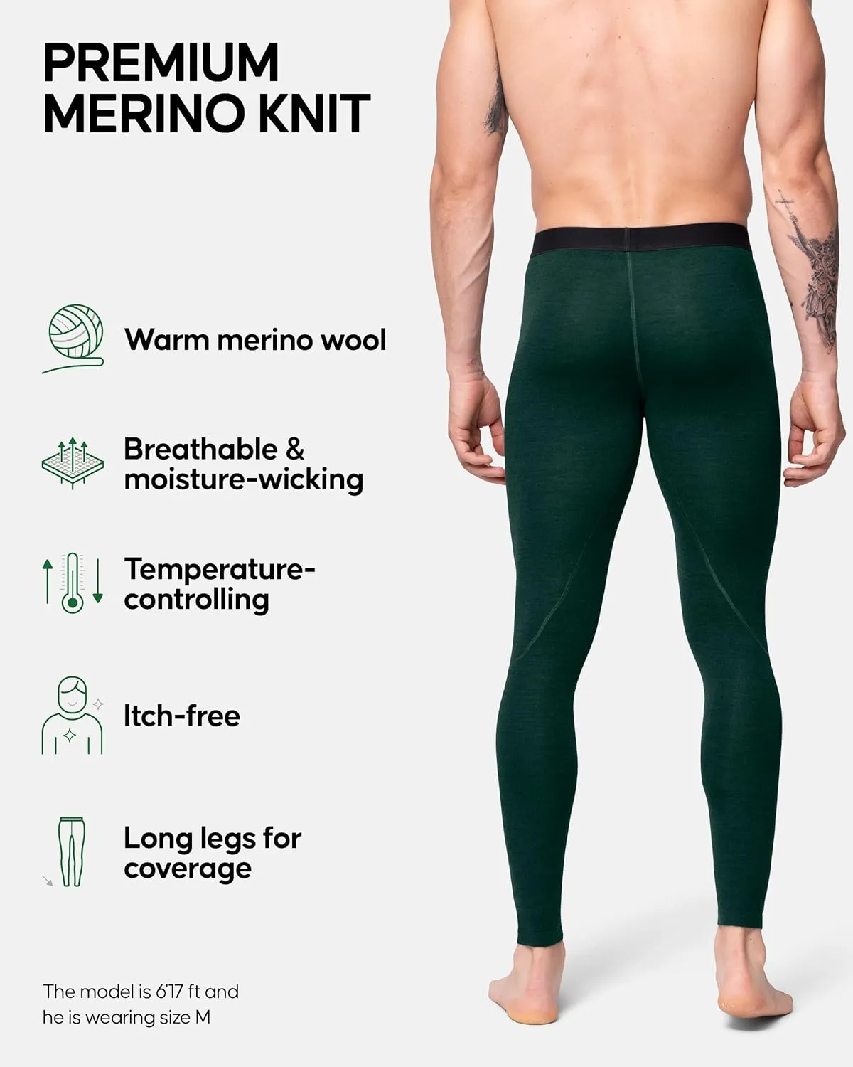 Danish Endurance Merino Wool Base Layer Pants for Men, Thermal Long Johns