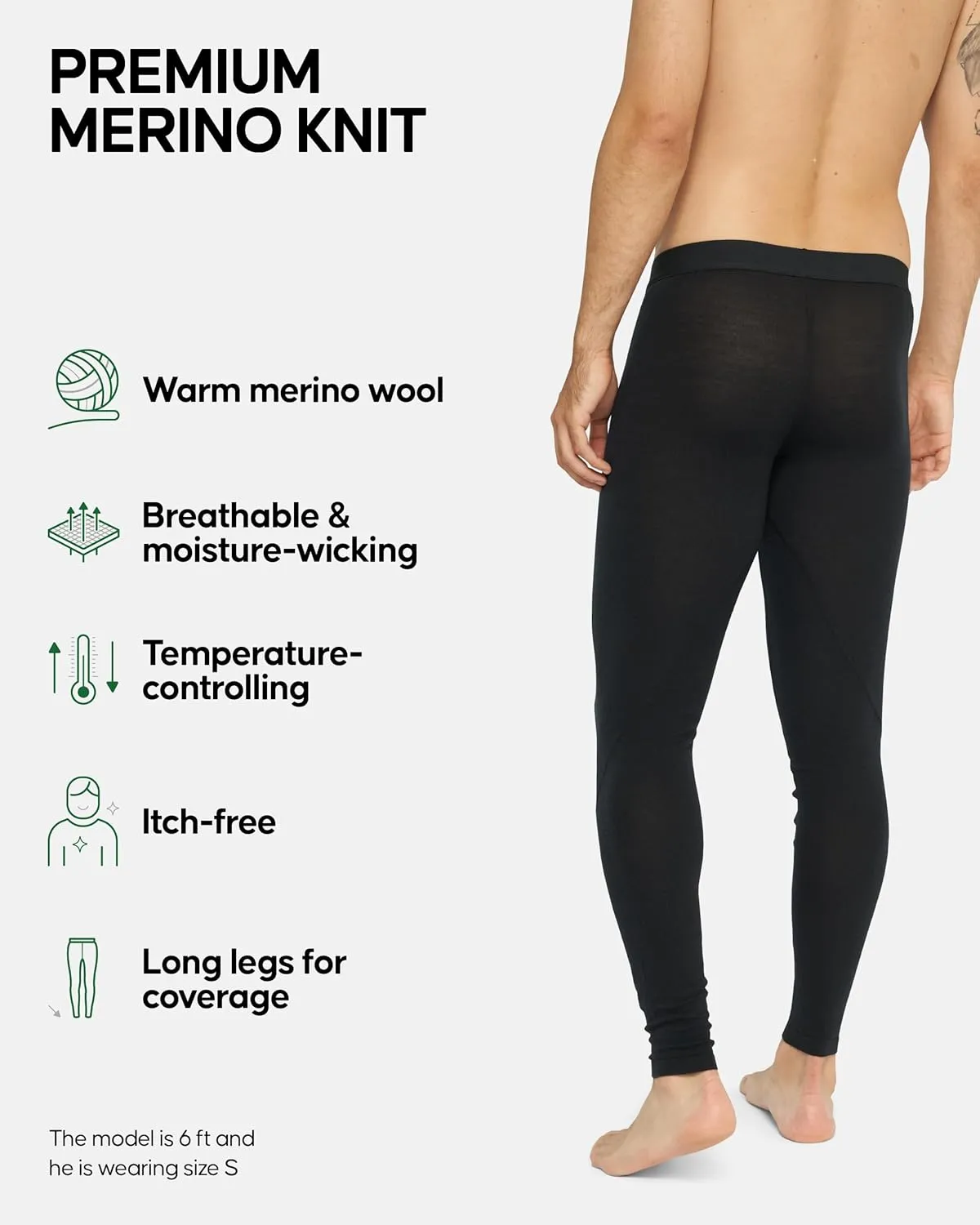 DANISH ENDURANCE Merino Wool Base Layer Pants for Men, Thermal Long Johns