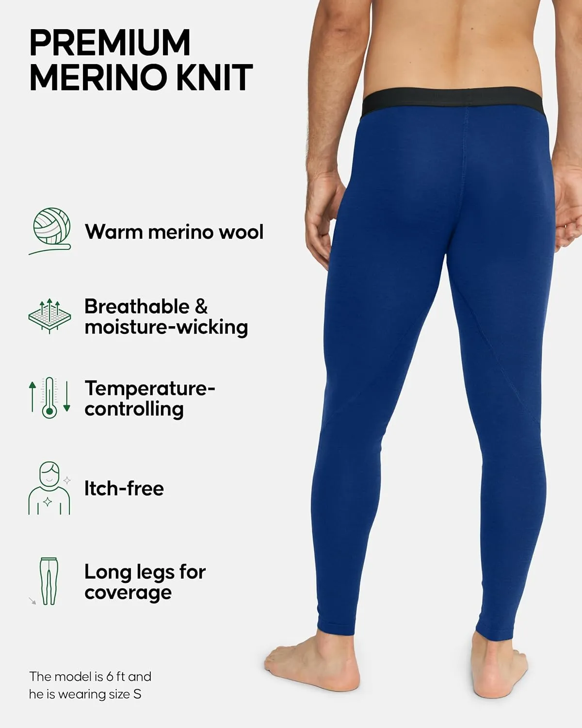 DANISH ENDURANCE Merino Wool Base Layer Pants for Men, Thermal Long Johns