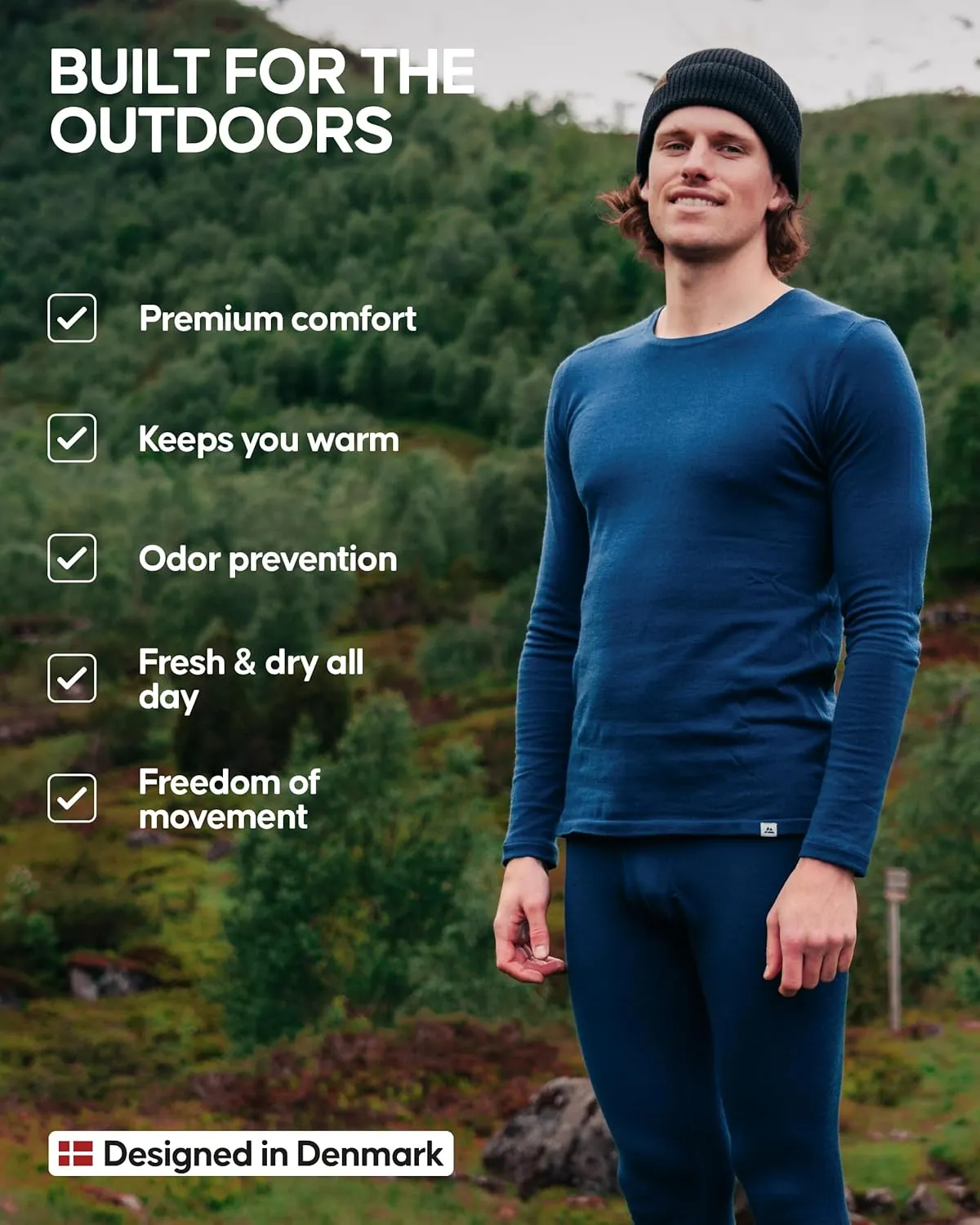 DANISH ENDURANCE Merino Wool Base Layer Pants for Men, Thermal Long Johns