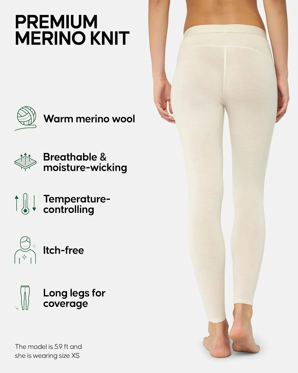 DANISH ENDURANCE Merino Wool Leggings Women, Women's Thermal Underwear Bottom, Base Layer Women’s Leggings for Winter
