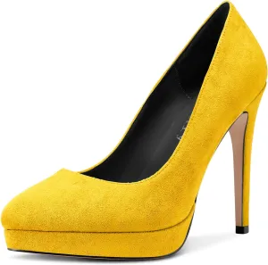 DearOnly Womens Platform Pumps Round Closed Toe Slip On Stiletto High Heel Suede Dress Shoes Bridal Wedding Office 5 Inch