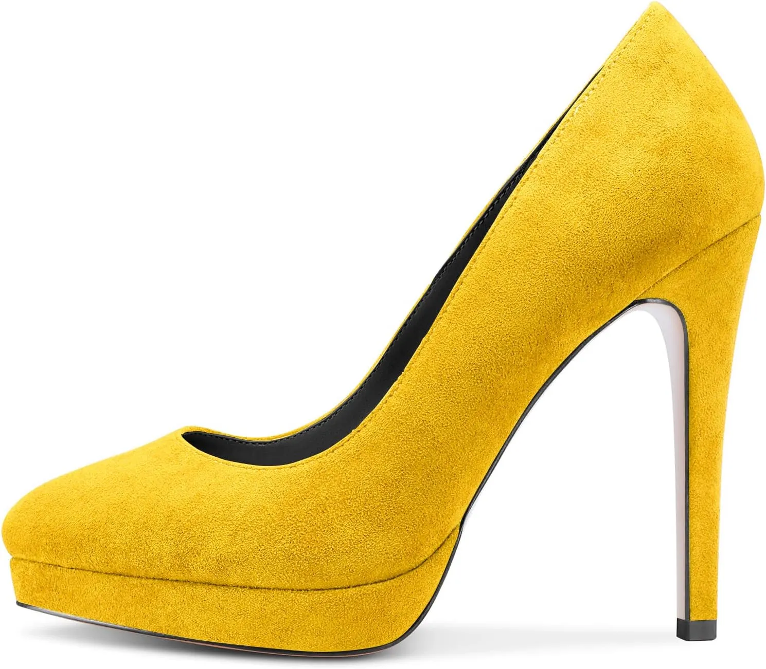 DearOnly Womens Platform Pumps Round Closed Toe Slip On Stiletto High Heel Suede Dress Shoes Bridal Wedding Office 5 Inch