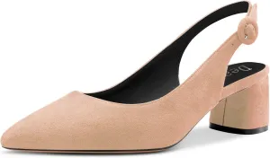 DearOnly Womens Pumps Slingback Ankle Strap Low Kitten Block Chunky Heel Pointed Toe Slip On Dress Shoes Suede Cute Vintage Comfort 2 Inch