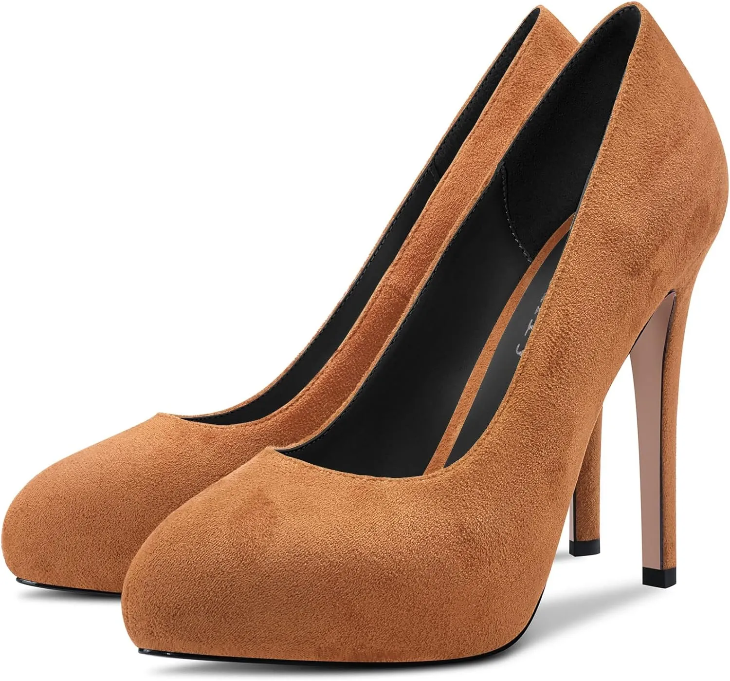 DearOnly Womens Slip On Platform Pumps High Stiletto Heel Closed Round Toe Suede Dress Shoes Bridal Wedding Shopping Vacation 5 Inch