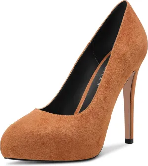 DearOnly Womens Slip On Platform Pumps High Stiletto Heel Closed Round Toe Suede Dress Shoes Bridal Wedding Shopping Vacation 5 Inch