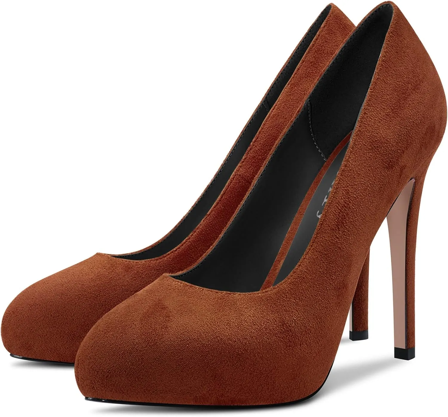 DearOnly Womens Slip On Platform Pumps High Stiletto Heel Closed Round Toe Suede Dress Shoes Bridal Wedding Shopping Vacation 5 Inch