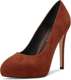 DearOnly Womens Slip On Platform Pumps High Stiletto Heel Closed Round Toe Suede Dress Shoes Bridal Wedding Shopping Vacation 5 Inch