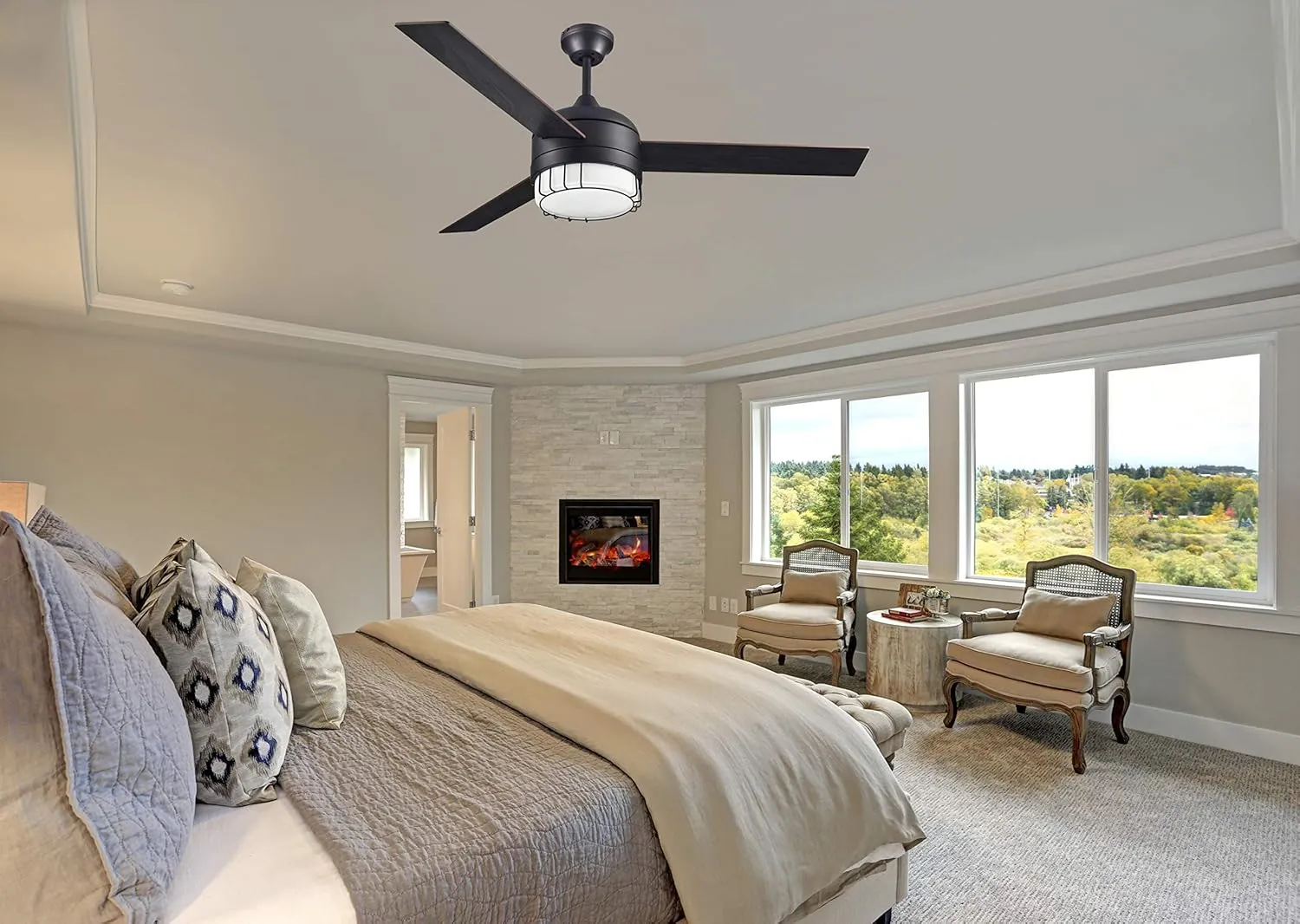 Design House 157347 Ajax Industrial Modern Indoor Ceiling Fan with LED Light Kit, 3-Blades, Reverse Airflow, Wall Control, 52-inch, Oil Rubbed Bronze