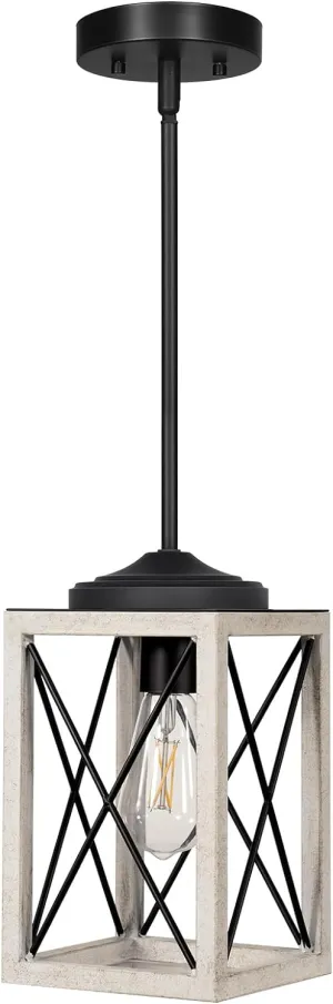 DEWENWILS Pendant Light, Metal Pendant Light Fixtures with Wooden Grain Finish, 48" Adjustable Pipes for Flat and Slop Ceiling, Hanging Ceiling Lamp for Kitchen, Living Room, Bedroom, E26 Base