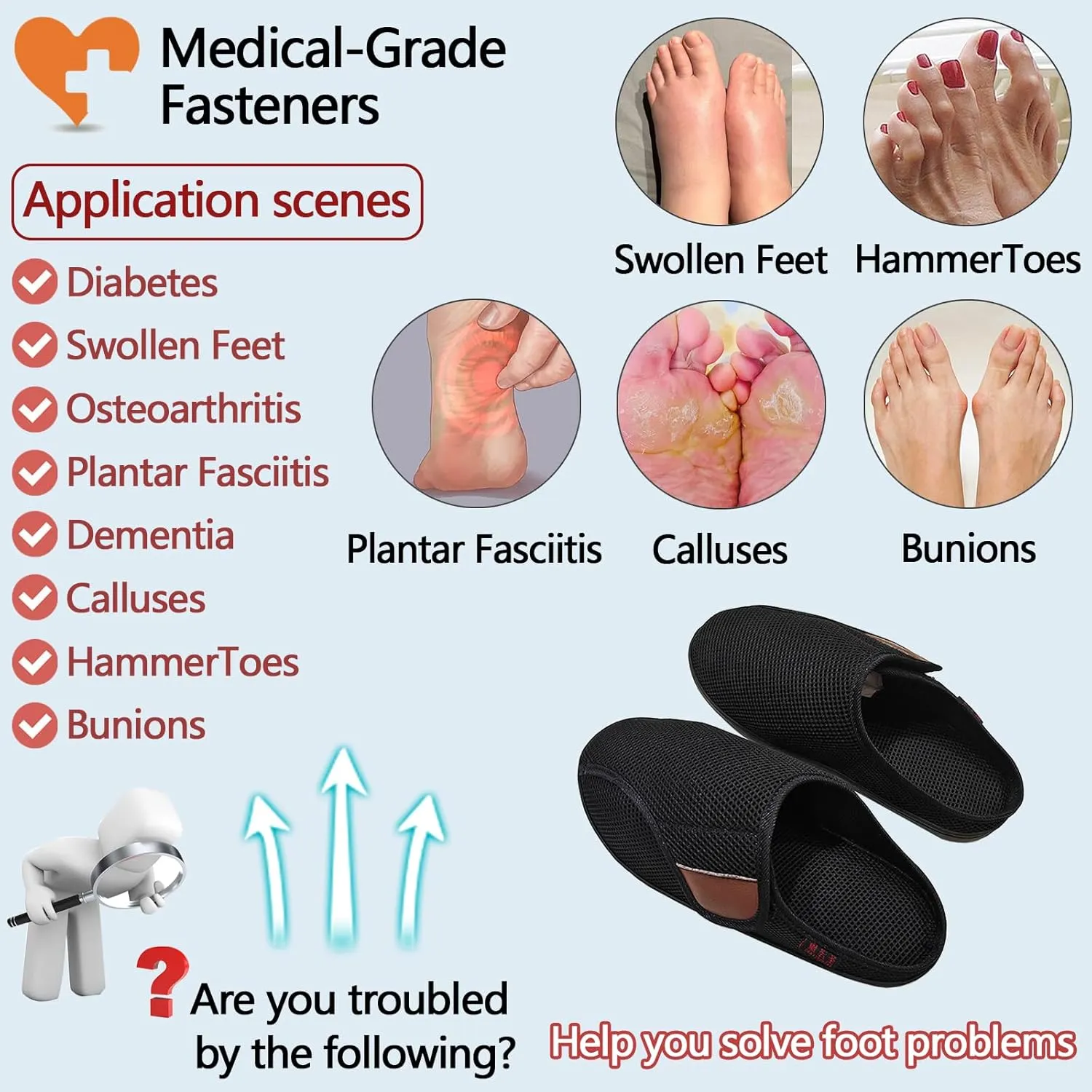 Diabetic Shoes,Edema Footwear,Shoes for Swollen Feet,Shoes for Wide Feet,Magic Stickers Adjustable Slippers,Shoes for Swollen Feet,Edema,Arthritis,Diabetic Slippers for Men or Women