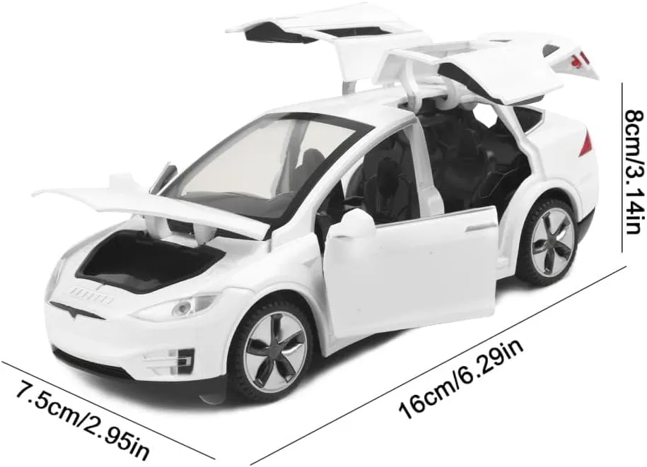 Diecast Car Model X Toy, 1:32 Scale Zinc Alloy Casting Pull Back Vehicles Door Opening with Sound and Light, Mini Electronic Toys X90 Collectible Car for Toddlers Kids Birthday Gift, White