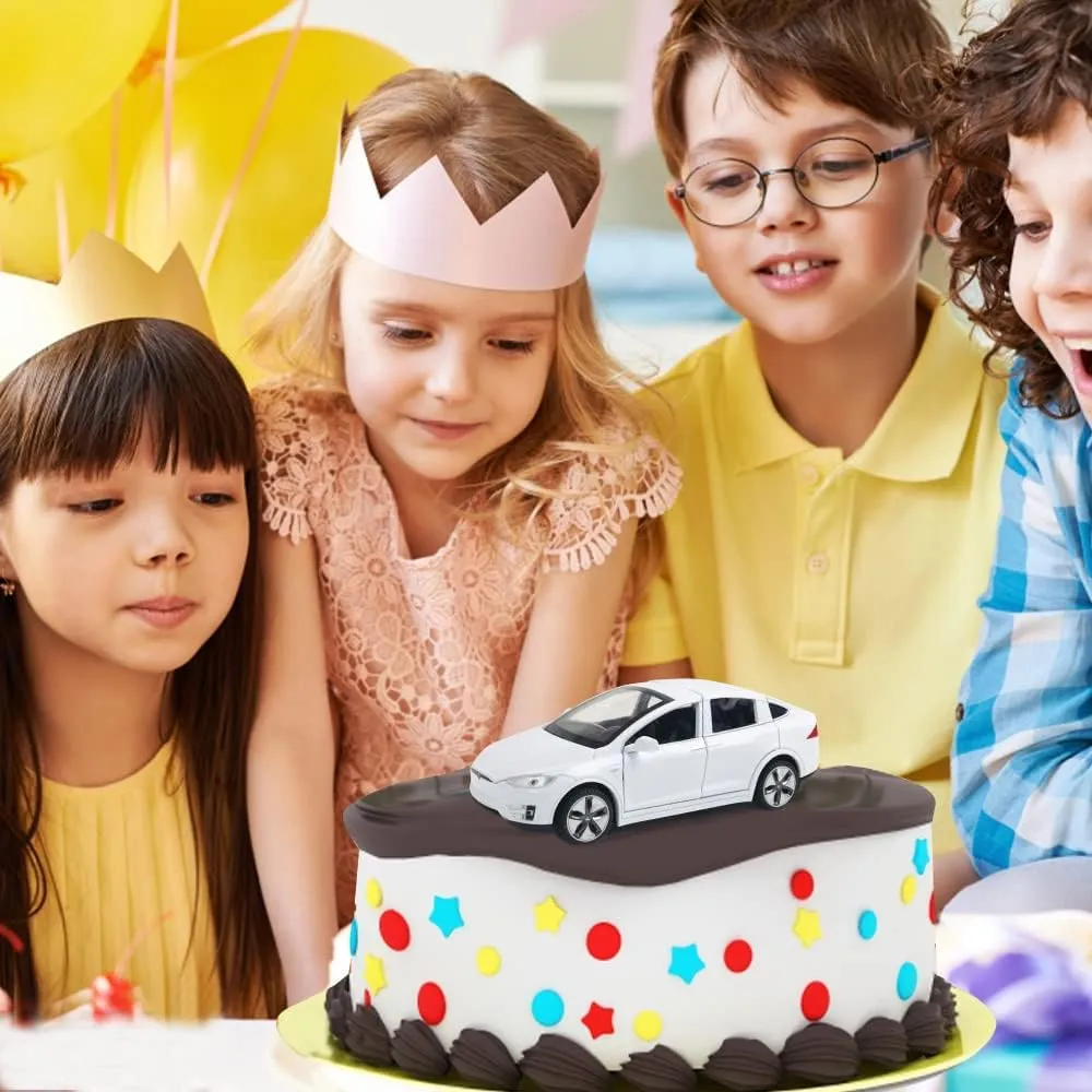 Diecast Car Model X Toy, 1:32 Scale Zinc Alloy Casting Pull Back Vehicles Door Opening with Sound and Light, Mini Electronic Toys X90 Collectible Car for Toddlers Kids Birthday Gift, White