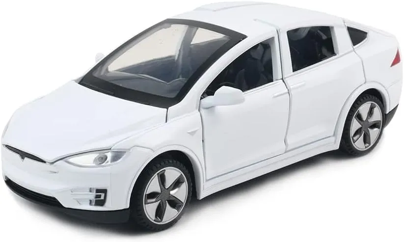 Diecast Car Model X Toy, 1:32 Scale Zinc Alloy Casting Pull Back Vehicles Door Opening with Sound and Light, Mini Electronic Toys X90 Collectible Car for Toddlers Kids Birthday Gift, White