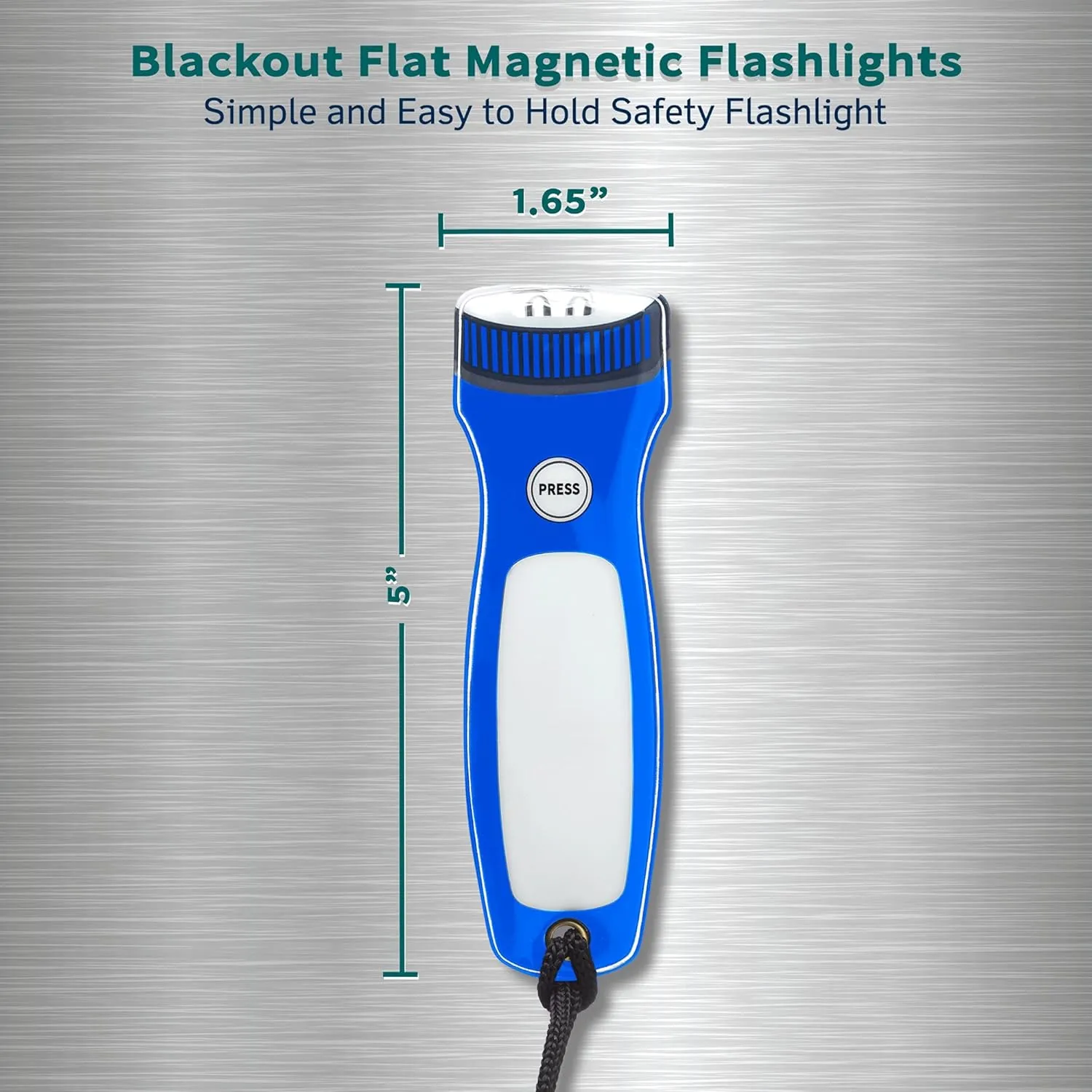 DISCOUNT PROMOS 10 Blackout Flat Magnetic Flashlights Set - LED Lights, Wrist Strap Included, Fridge Magnet - Blue