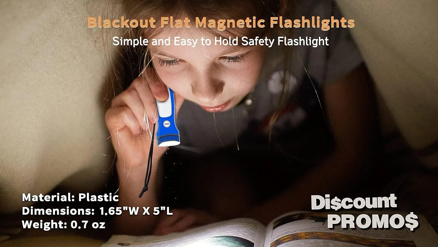 DISCOUNT PROMOS 10 Blackout Flat Magnetic Flashlights Set - LED Lights, Wrist Strap Included, Fridge Magnet - Blue