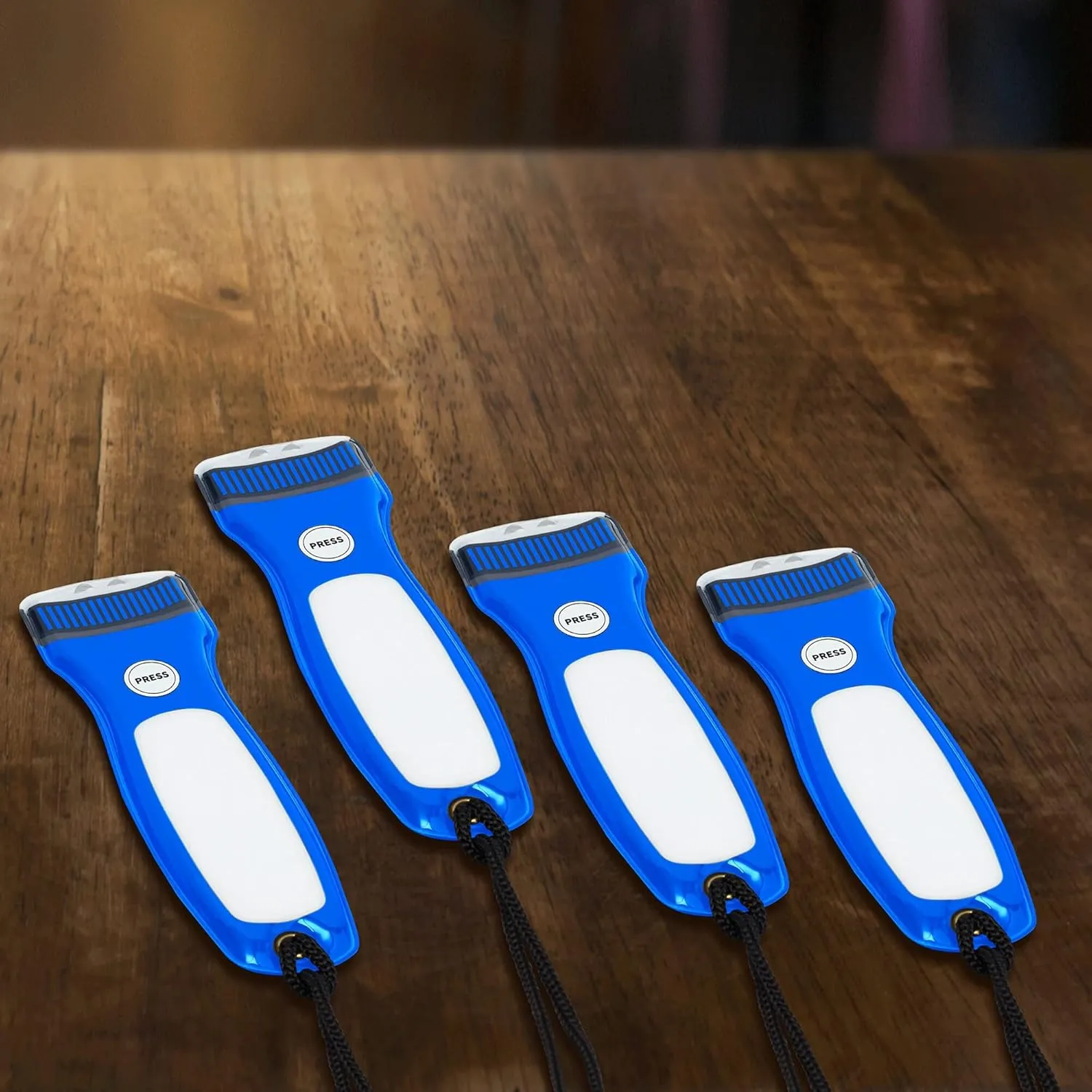 DISCOUNT PROMOS 10 Blackout Flat Magnetic Flashlights Set - LED Lights, Wrist Strap Included, Fridge Magnet - Blue