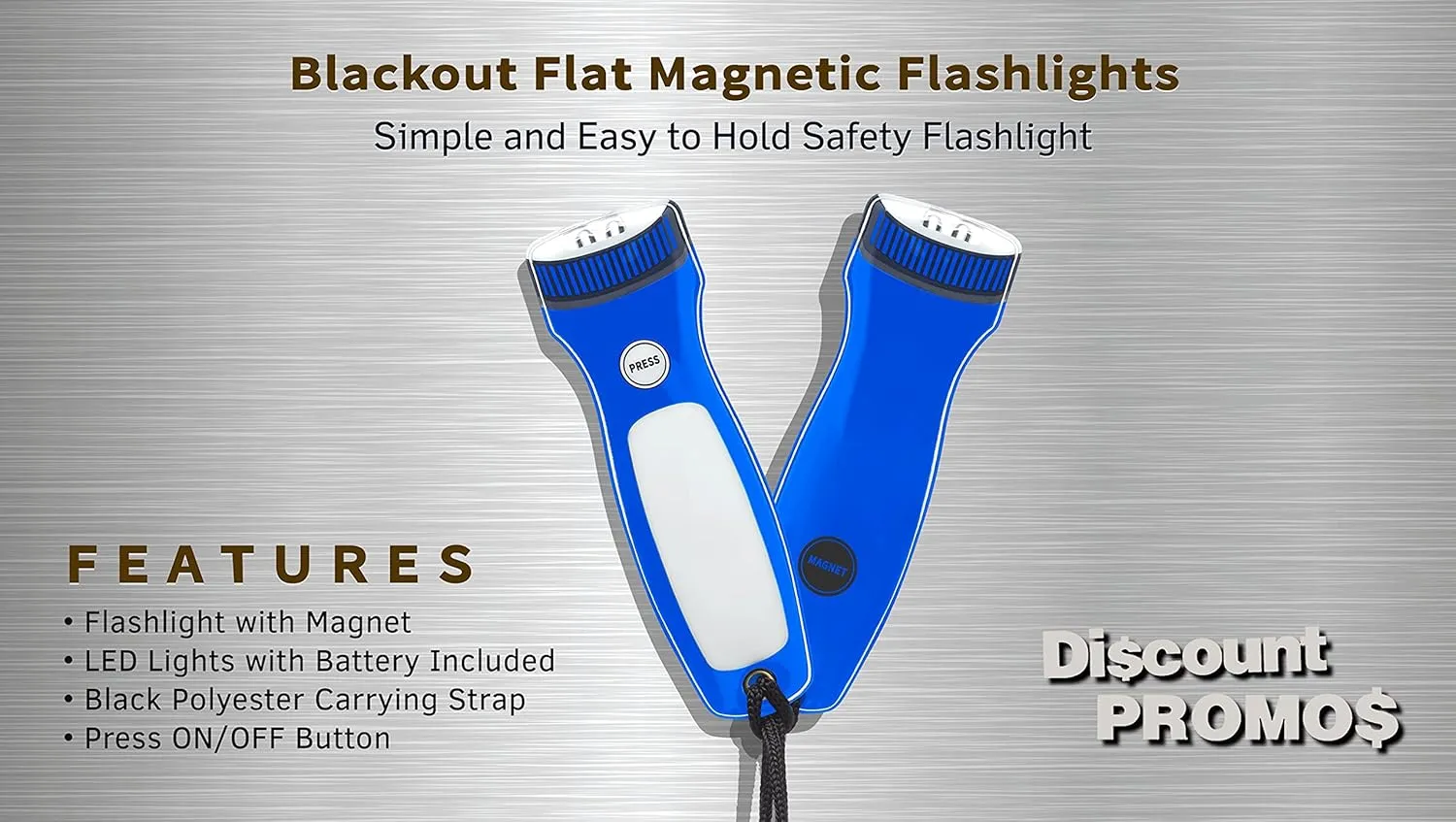 DISCOUNT PROMOS 10 Blackout Flat Magnetic Flashlights Set - LED Lights, Wrist Strap Included, Fridge Magnet - Blue