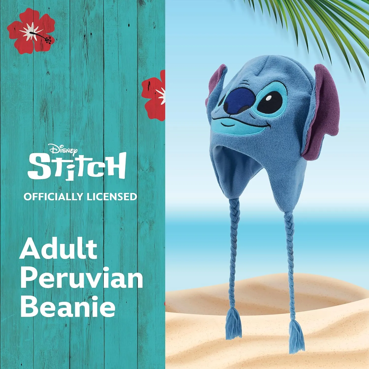 Disney's Lilo and Stitch Acrylic Winter Peruvian Beanie with Tassels, Blue