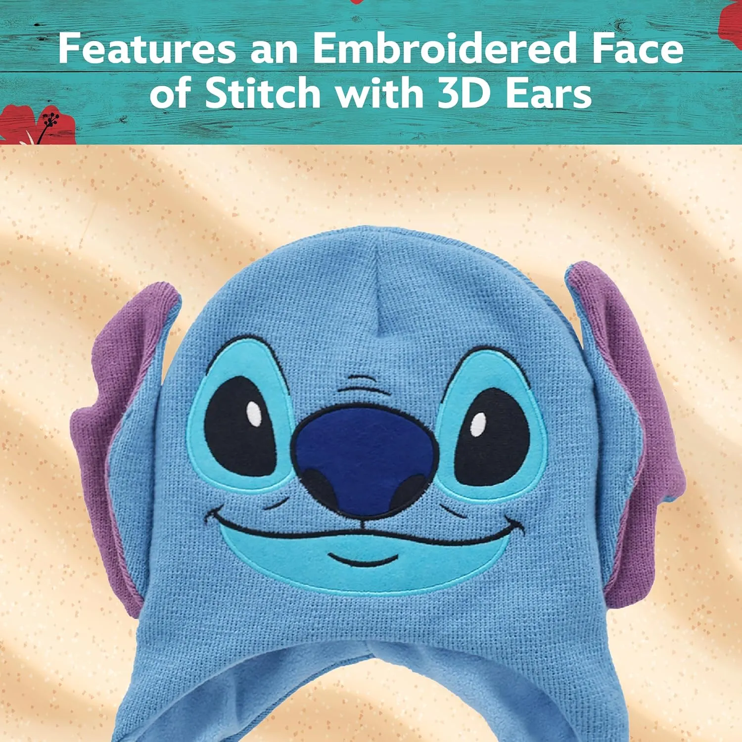 Disney's Lilo and Stitch Acrylic Winter Peruvian Beanie with Tassels, Blue