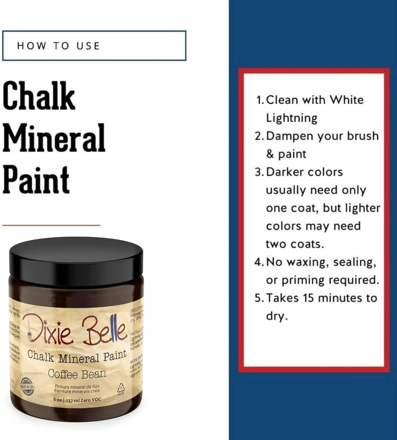 Dixie Belle Paint Company Chalk Finish Furniture Paint - Coffee Bean (8oz) - Matte Espresso Brown Chic Chalk Mineral DIY Furniture Paint