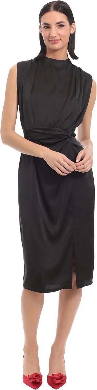 Donna Morgan Women's Mock Neck Twist Waist Charmeuse Dress