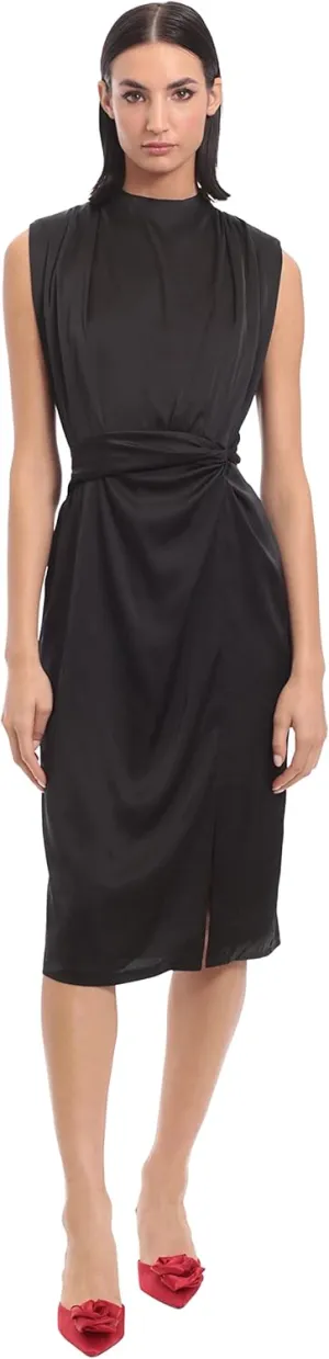Donna Morgan Women's Mock Neck Twist Waist Charmeuse Dress
