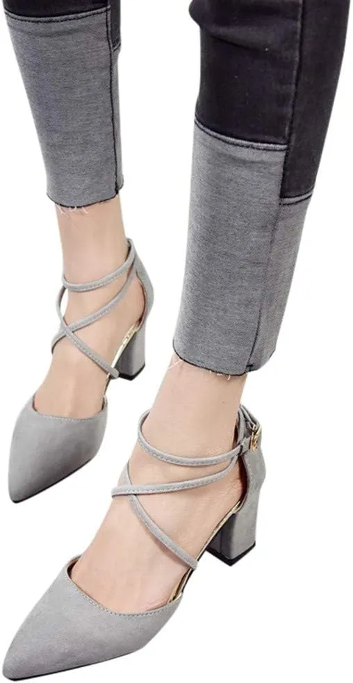 Dress Sandals Women Low Heel Ankle Strappy Closed Toe Elegant Ladies Formal Pumps Summer Work Office Shoes