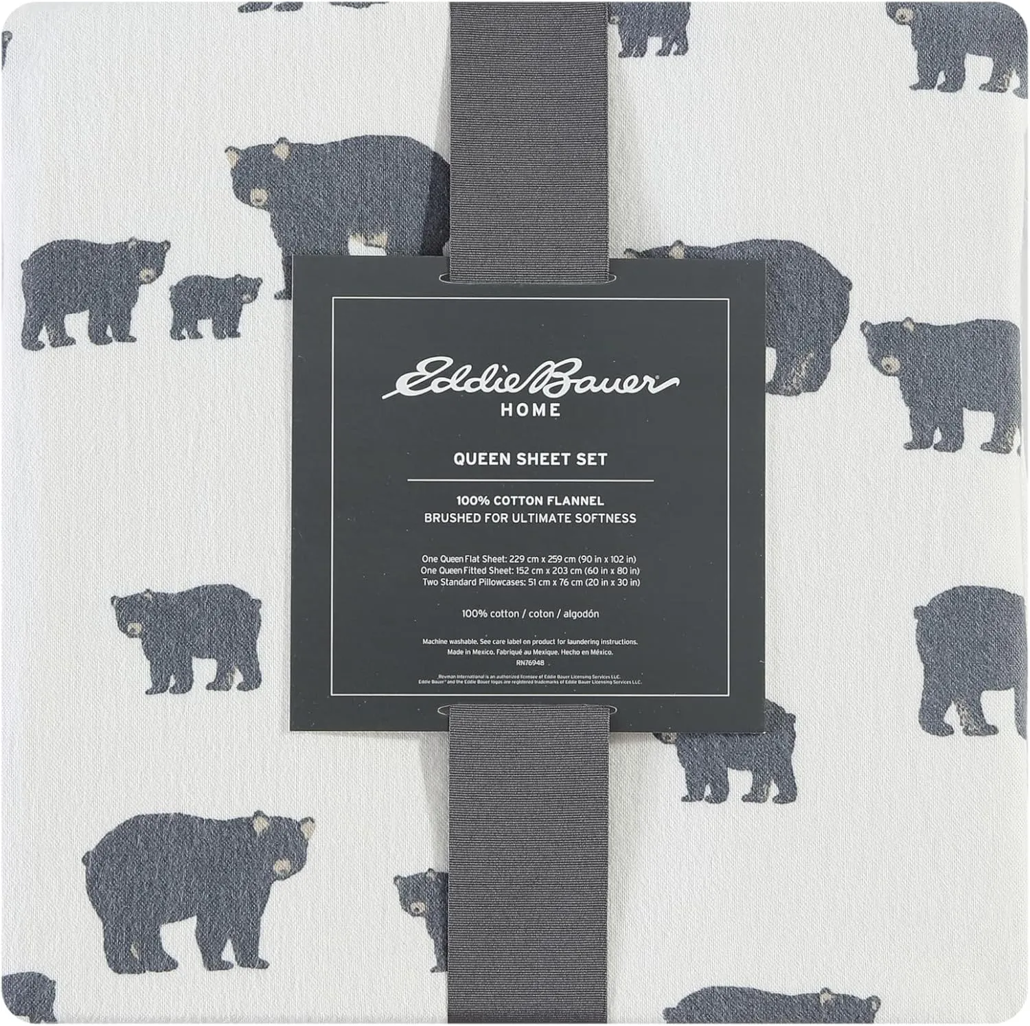 Eddie Bauer - Queen Sheets, Cotton Flannel Bedding Set, Brushed for Extra Softness, Cozy Home Decor (Bear Family, Queen)