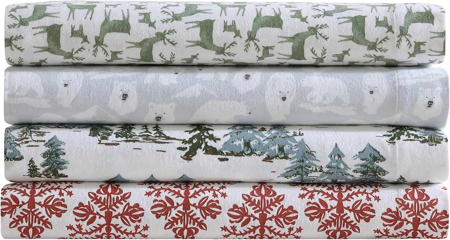 Eddie Bauer - Twin Sheets, Cotton Flannel Bedding Set, Brushed for Extra Softness, Cozy Home Decor, Oeko-Tex Certified (Deer Camp Green, Twin)