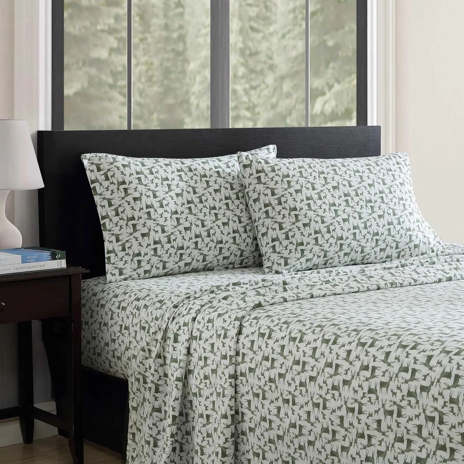Eddie Bauer - Twin Sheets, Cotton Flannel Bedding Set, Brushed for Extra Softness, Cozy Home Decor, Oeko-Tex Certified (Deer Camp Green, Twin)