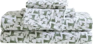 Eddie Bauer - Twin Sheets, Cotton Flannel Bedding Set, Brushed for Extra Softness, Cozy Home Decor, Oeko-Tex Certified (Deer Camp Green, Twin)