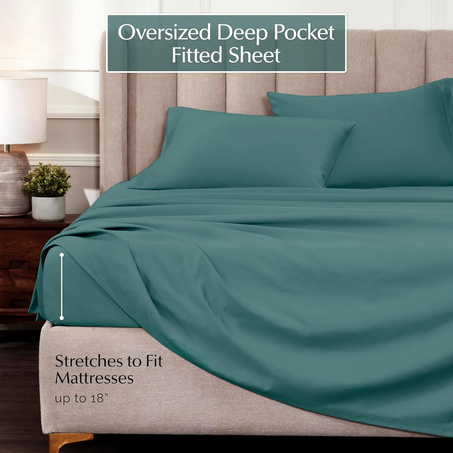 Egyptian Cotton Sheet Set - 1000-Thread Count Egyptian Cotton Solid California King Sheet Set with 18” Deep Pocket - Luxury High Thread Count Sheet Set, California King, Deep Sea