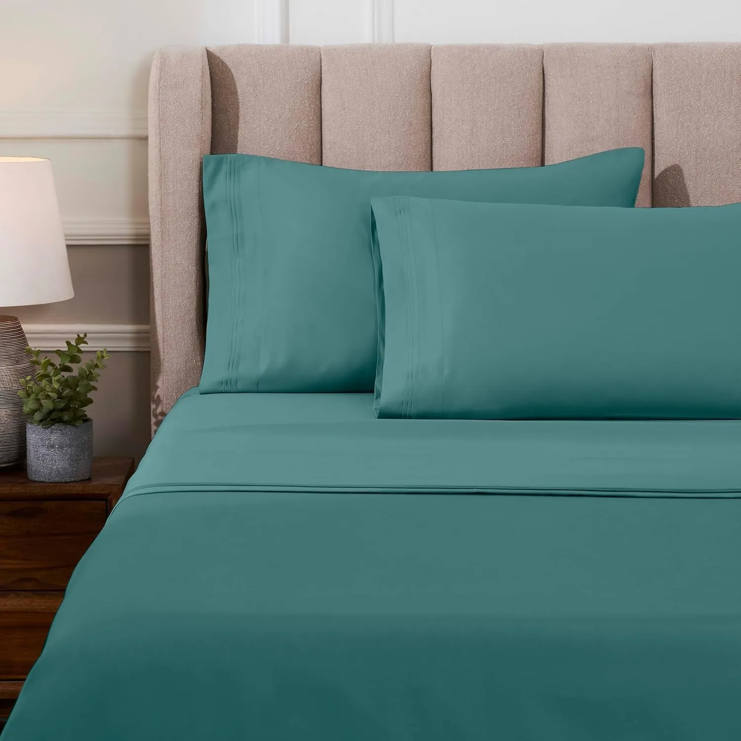 Egyptian Cotton Sheet Set - 1000-Thread Count Egyptian Cotton Solid California King Sheet Set with 18” Deep Pocket - Luxury High Thread Count Sheet Set, California King, Deep Sea