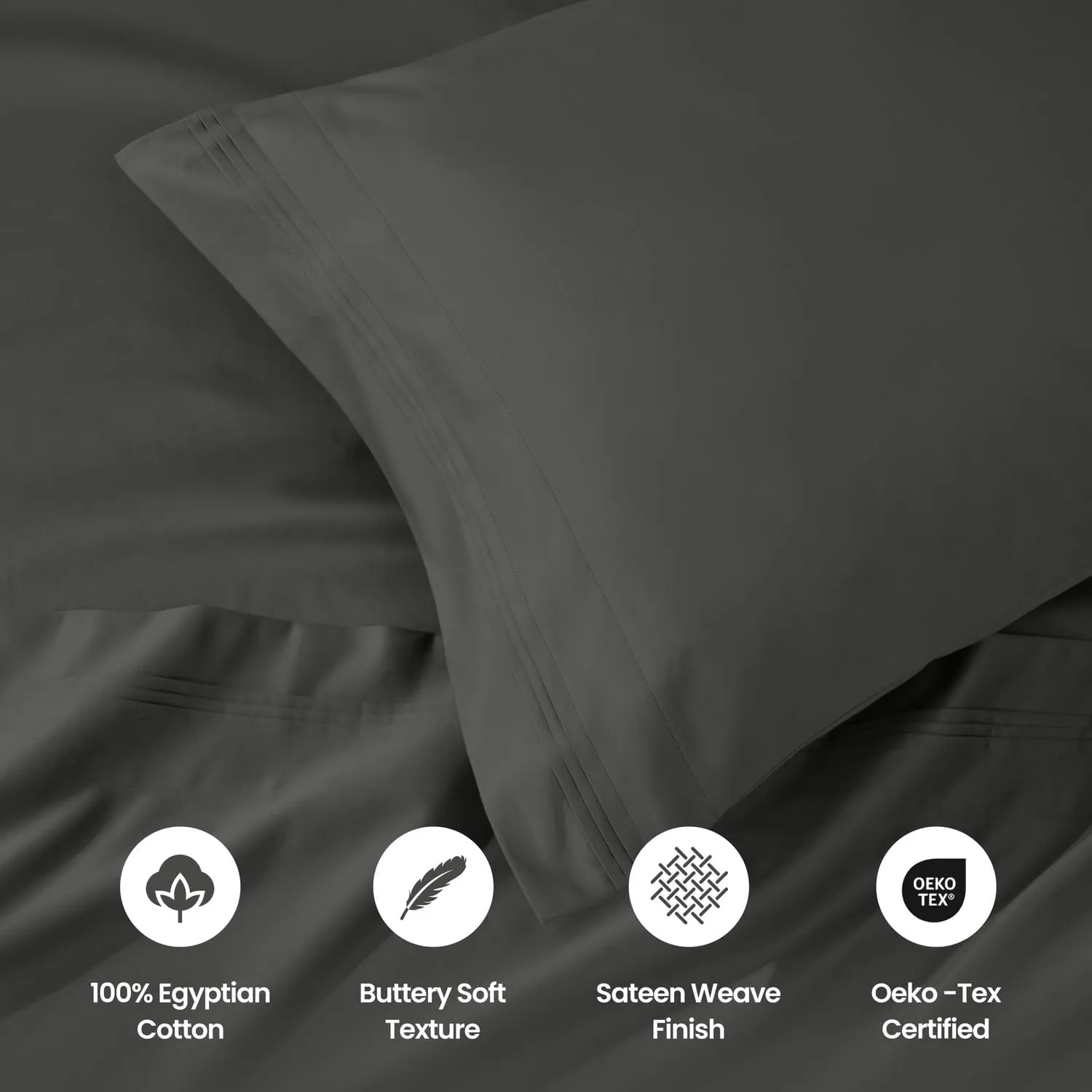 Egyptian Cotton Sheet Set - 1000-Thread Count Egyptian Cotton Solid California King Sheet Set with 18” Deep Pocket - Luxury High Thread Count Sheet Set, California King Gray