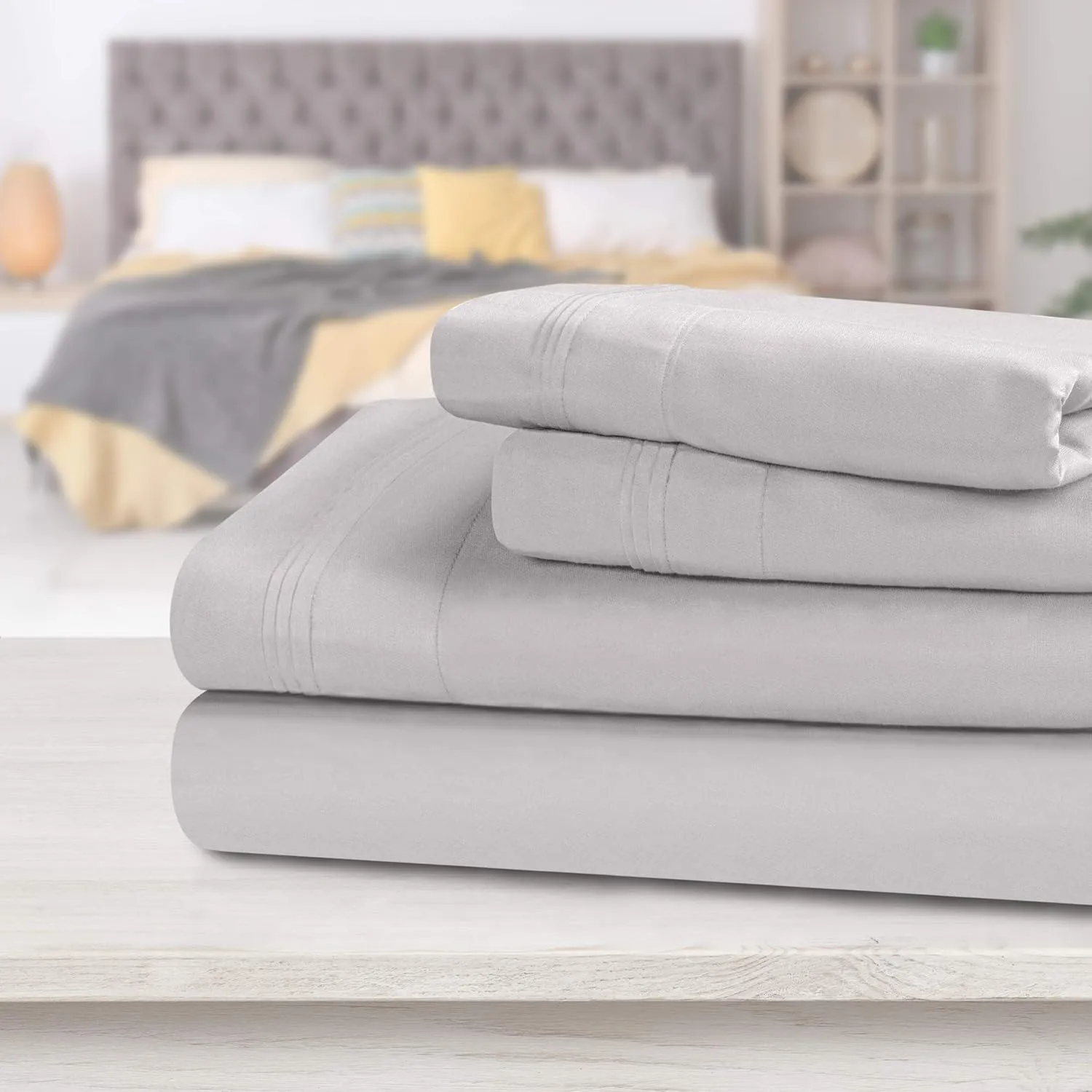 Egyptian Cotton Sheet Set - 1000-Thread Count Egyptian Cotton Solid California King Sheet Set with 18” Deep Pocket - Luxury High Thread Count Sheet Set, California King Platinium