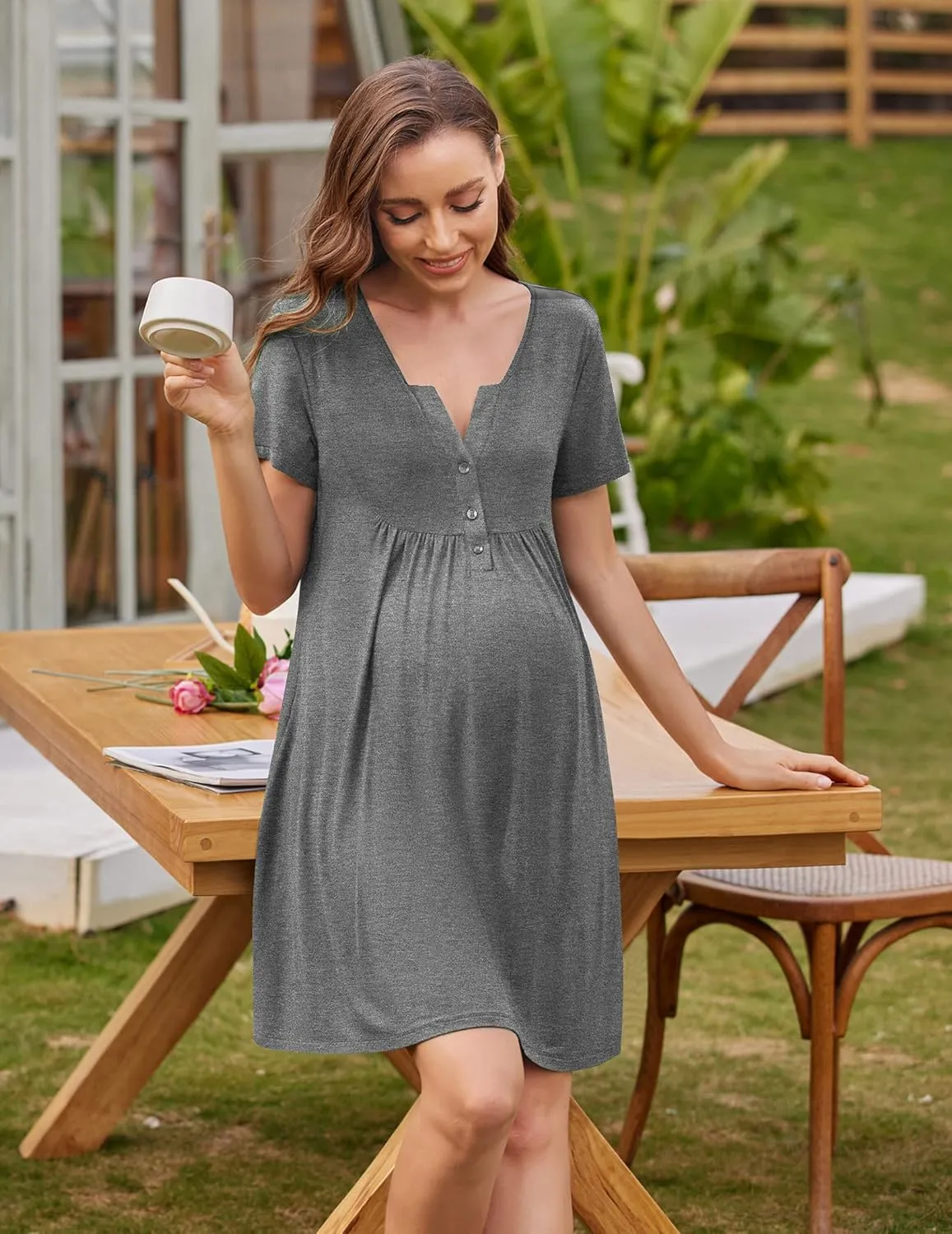 Ekouaer Labor and Delivery Gown, Nursing Nightgown, Maternity Nightgowns for Hospital Short Breastfeeding Nightgown S-XXL