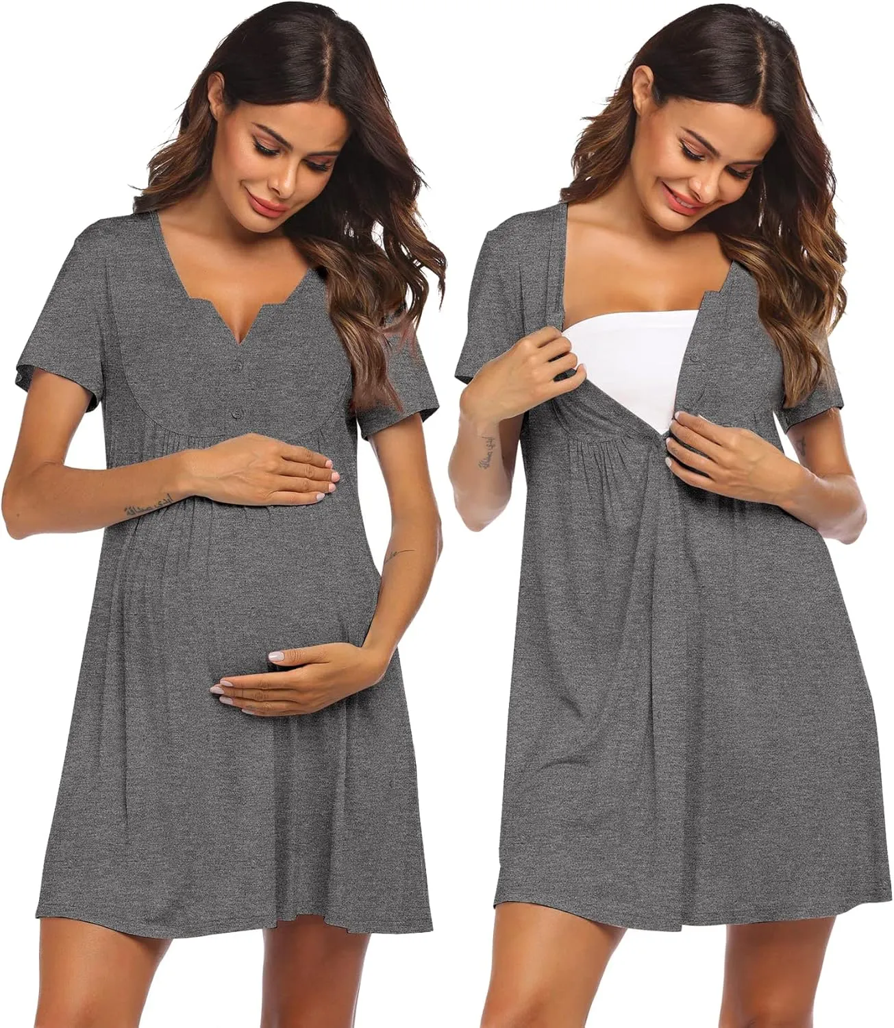 Ekouaer Labor and Delivery Gown, Nursing Nightgown, Maternity Nightgowns for Hospital Short Breastfeeding Nightgown S-XXL