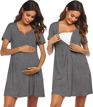 Ekouaer Labor and Delivery Gown, Nursing Nightgown, Maternity Nightgowns for Hospital Short Breastfeeding Nightgown S-XXL