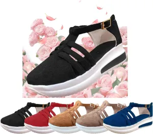 Elderly women shoes, women's comfortable casual summer women's ankle strap thick bottom wedge heel flat buckle walking shoes