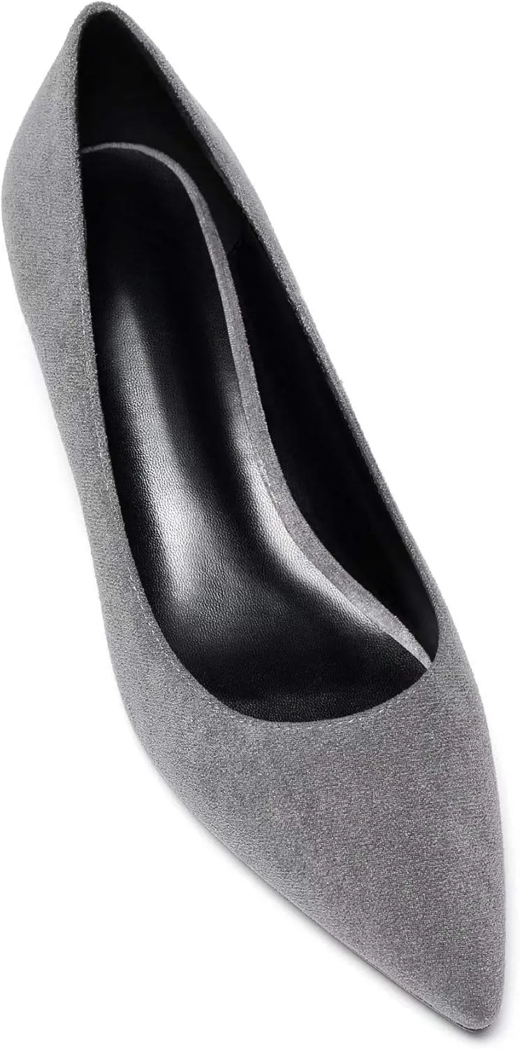 Eldof Women's Low Heel Pumps Pointed Toe Kitten Heels Slip on Comfort Pumps 1.4 Inches for Dress Party Office