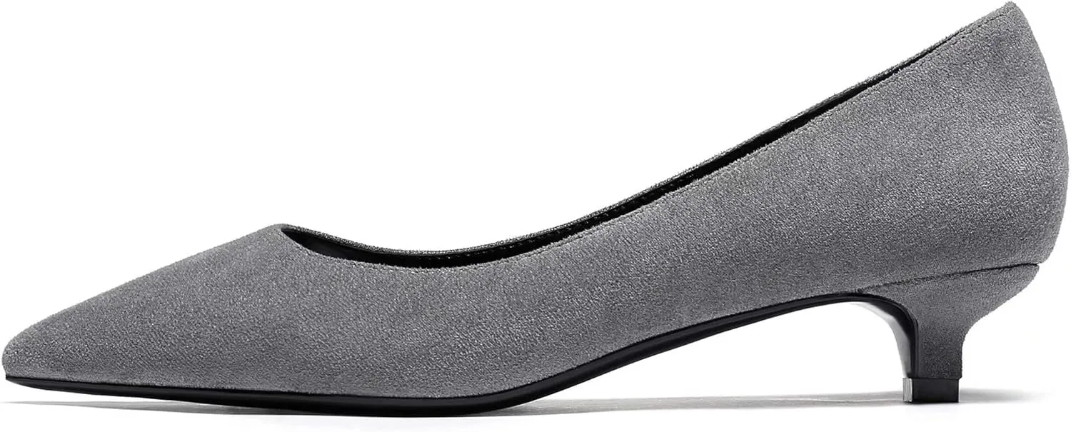 Eldof Women's Low Heel Pumps Pointed Toe Kitten Heels Slip on Comfort Pumps 1.4 Inches for Dress Party Office