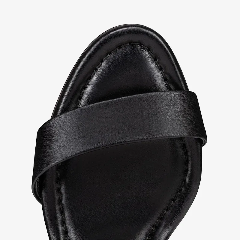 Elegant Black Leather Sandal with Slim Strap