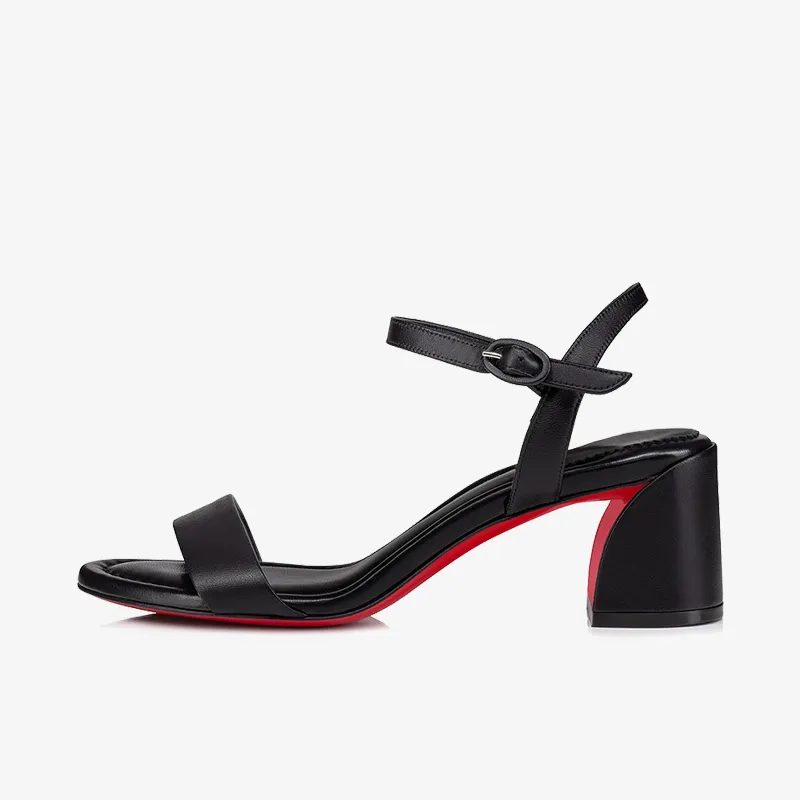 Elegant Black Leather Sandal with Slim Strap